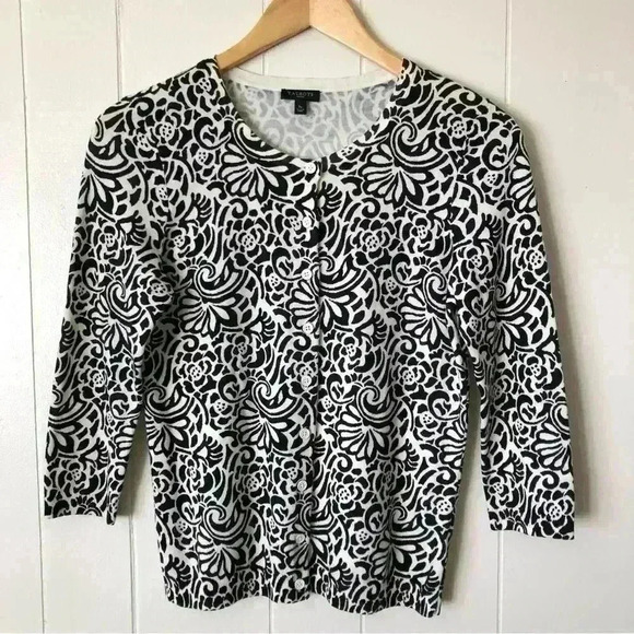 Talbots 3/4 Sleeve Lightweight Floral Print Cotton Blend Cardigan  Size SP - Picture 1 of 8